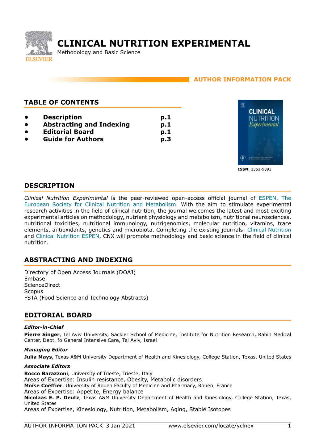 CLINICAL NUTRITION EXPERIMENTAL Methodology and Basic Science