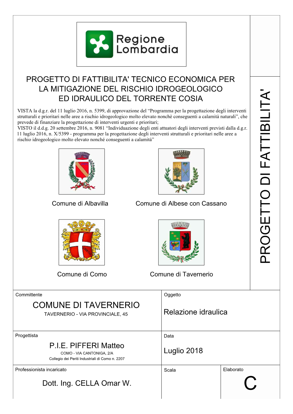 PROGETTO DI FATTIBILITA' Progetto Di Fattibilità Tecnico Economica Per La Mitigazione Del Rischio Idrogeologico Ed Idraulico Del Torrente Cosia