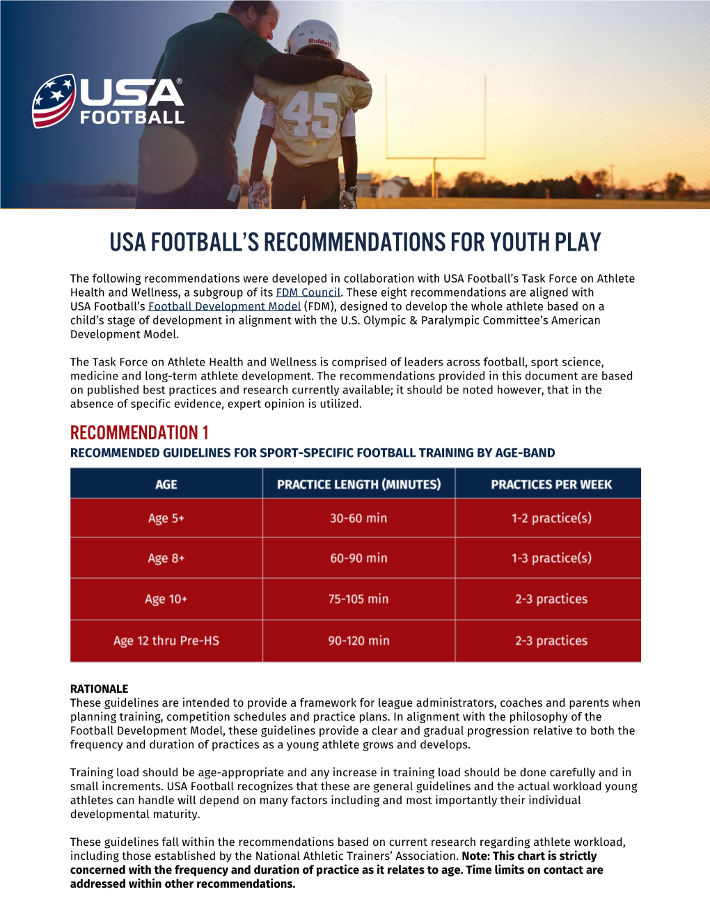 Usa Football's Recommendations for Youth Play