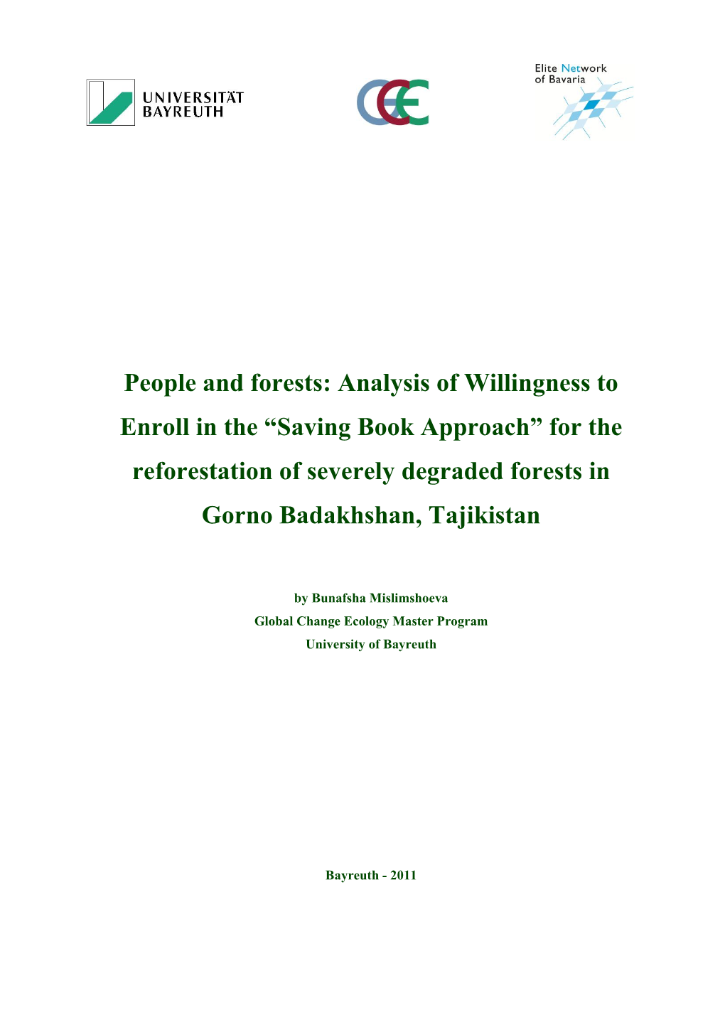 Saving Book Approach” for the Reforestation of Severely Degraded Forests in Gorno Badakhshan, Tajikistan