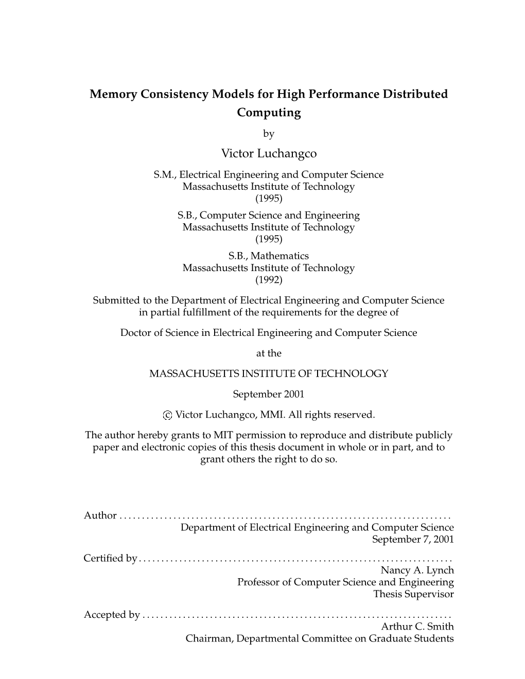 Memory Consistency Models for High Performance Distributed Computing