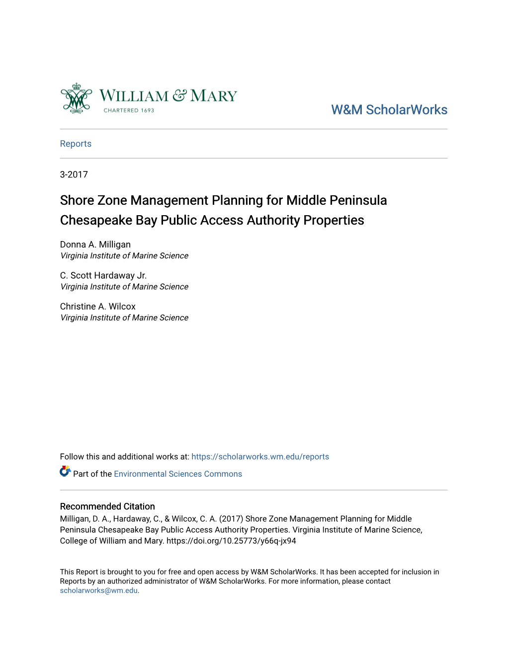 Shore Zone Management Planning for Middle Peninsula Chesapeake Bay Public Access Authority Properties