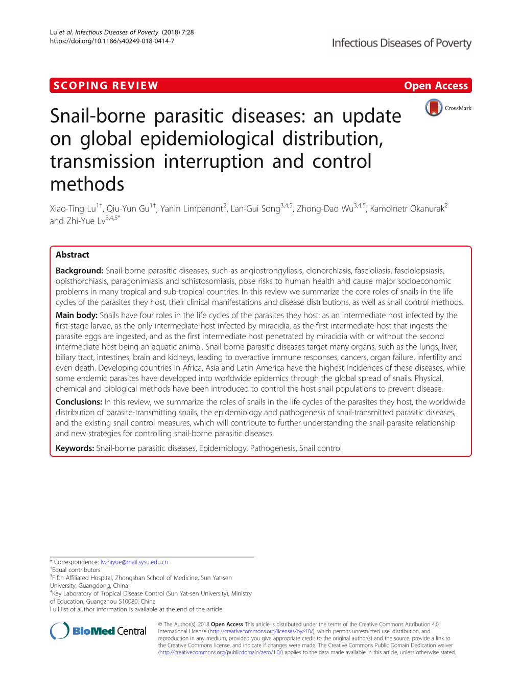 Snail-Borne Parasitic Diseases: an Update on Global Epidemiological