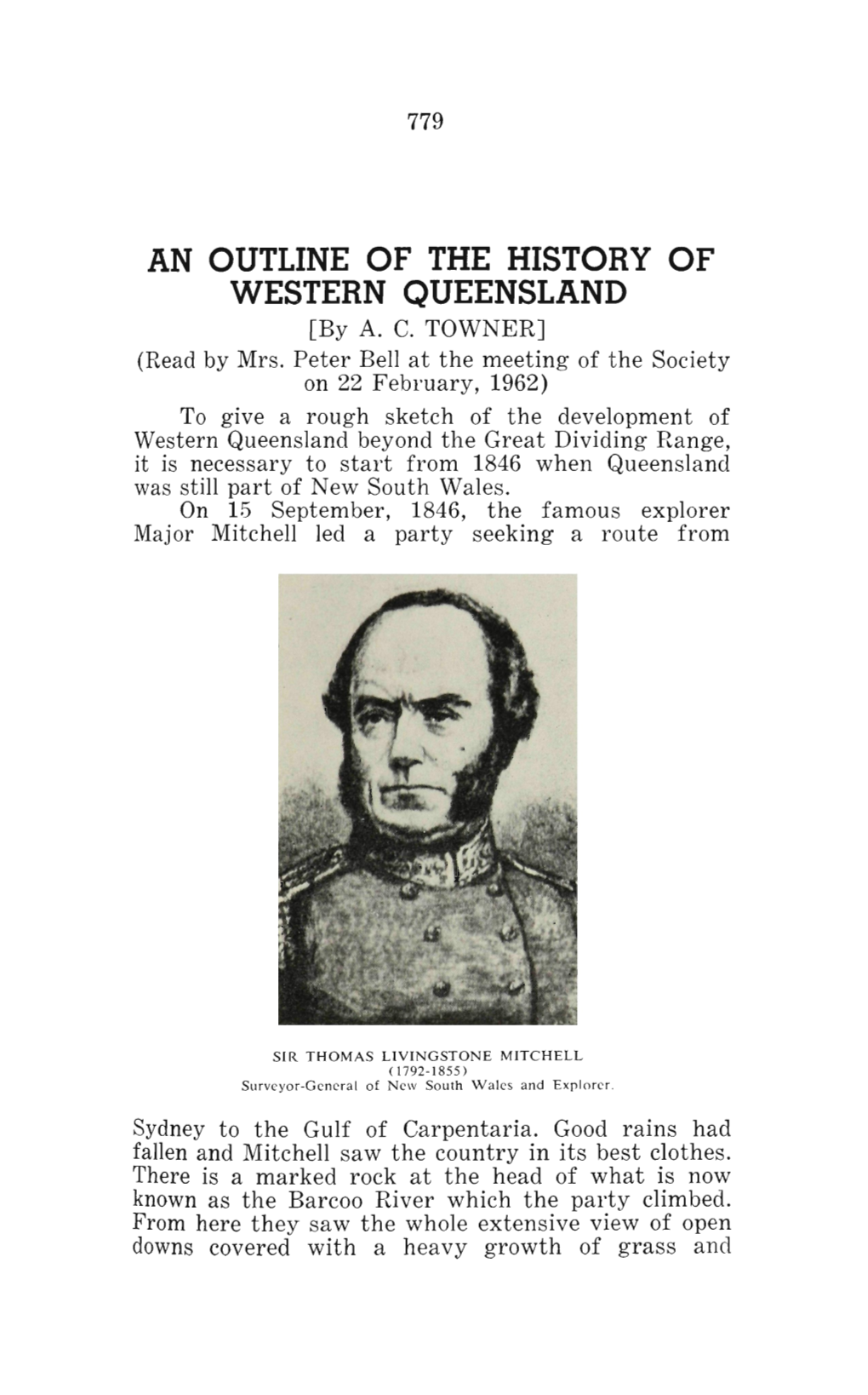 AN OUTLINE of the HISTORY of WESTERN QUEENSLAND [By A