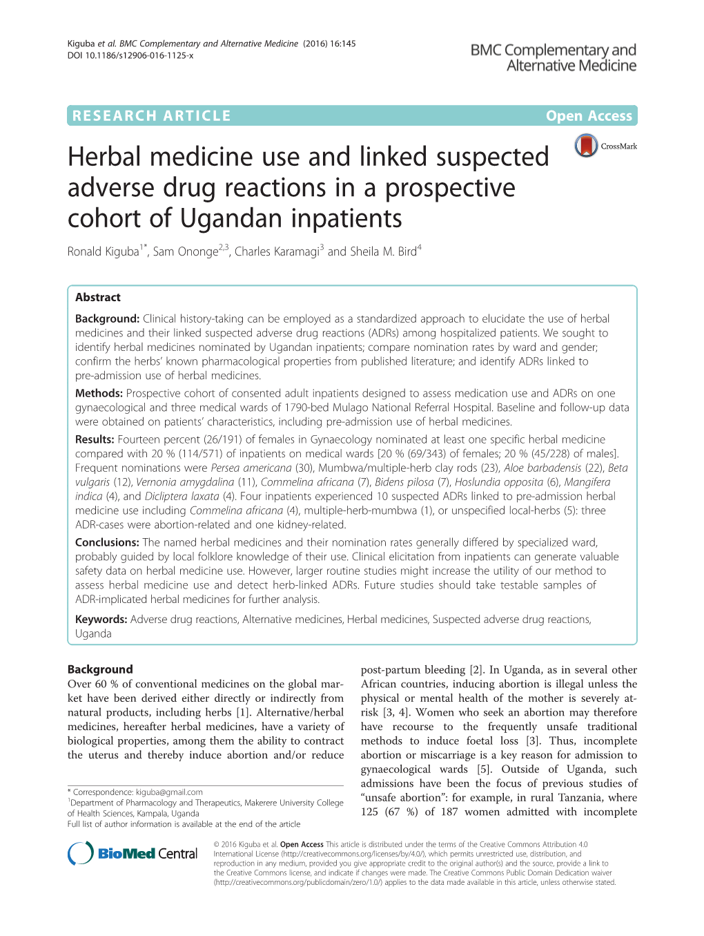 Herbal Medicine Use and Linked Suspected Adverse Drug Reactions