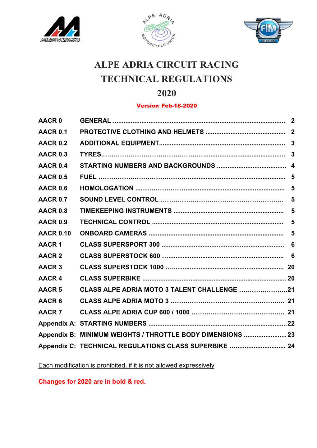 Alpe Adria Circuit Racing Technical Regulations 2020