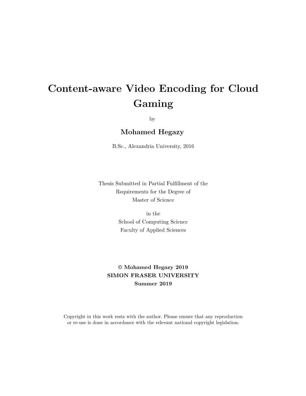 Content-Aware Video Encoding for Cloud Gaming