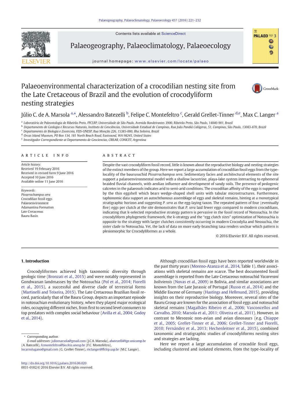 Palaeoenvironmental Characterization of a Crocodilian Nesting Site from the Late Cretaceous of Brazil and the Evolution of Crocodyliform Nesting Strategies