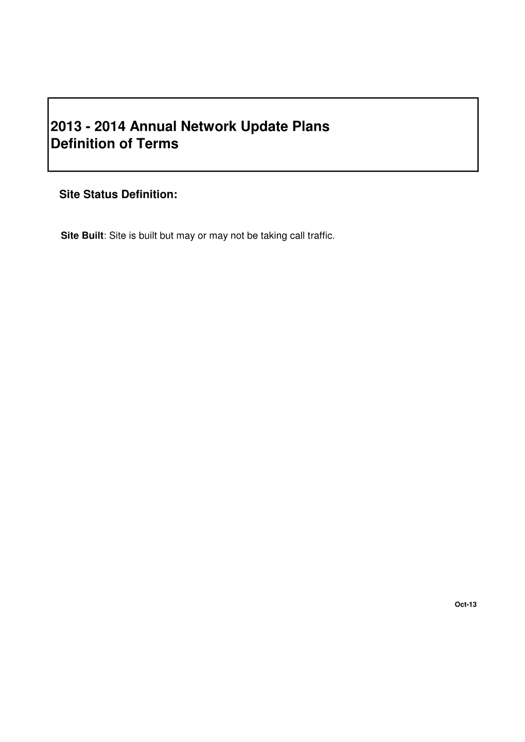 2013 - 2014 Annual Network Update Plans Definition of Terms