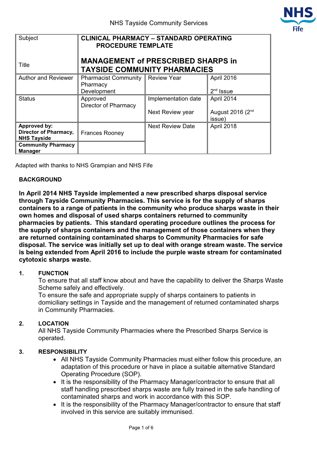 Clinical Pharmacy Standard Operating Procedure Template