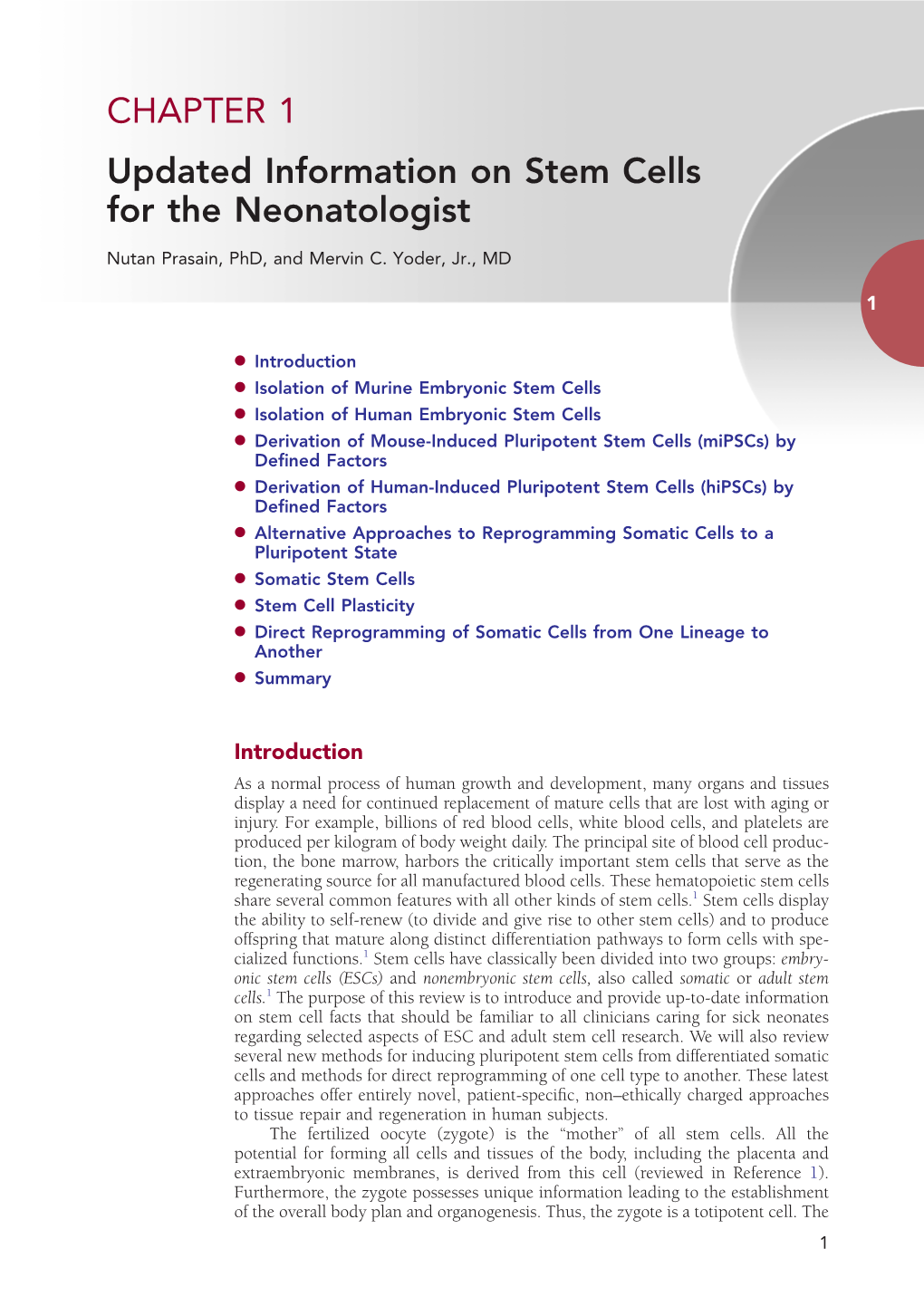 CHAPTER 1 Updated Information on Stem Cells for the Neonatologist