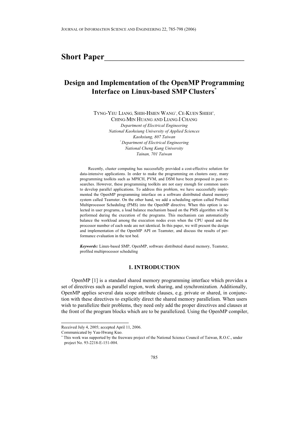 Design and Implementation of the Openmp Programming Interface on Linux-Based SMP Clusters*