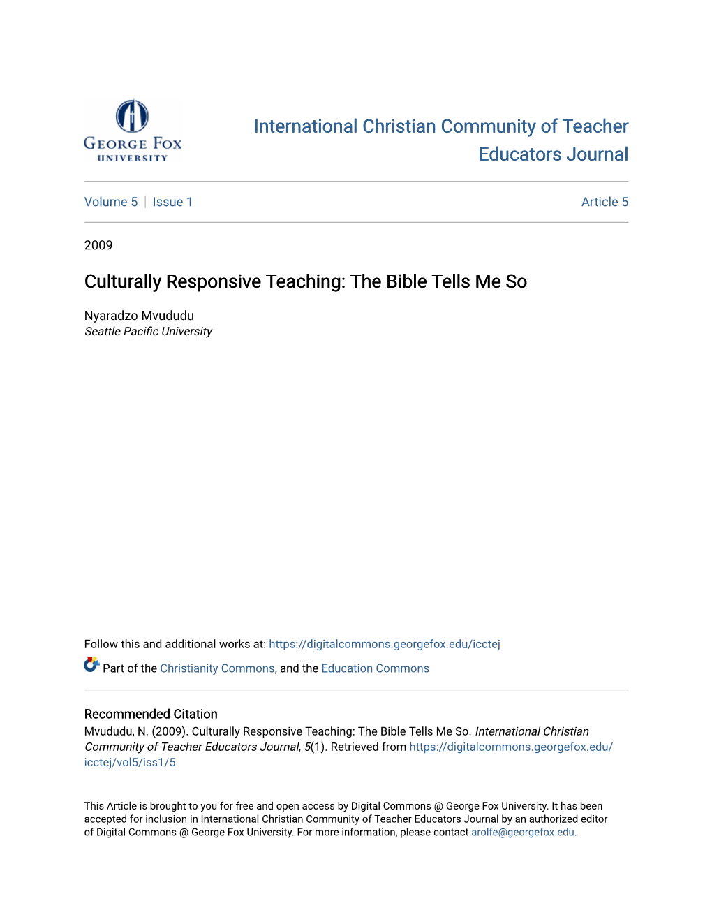 Culturally Responsive Teaching: the Bible Tells Me So