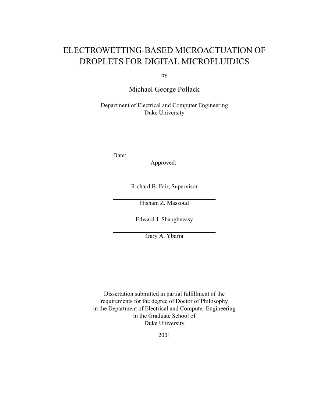 Electrowetting-Based Microactuation of Droplets for Digital Microfluidics