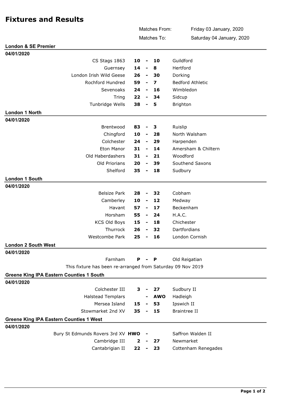 Fixtures and Results