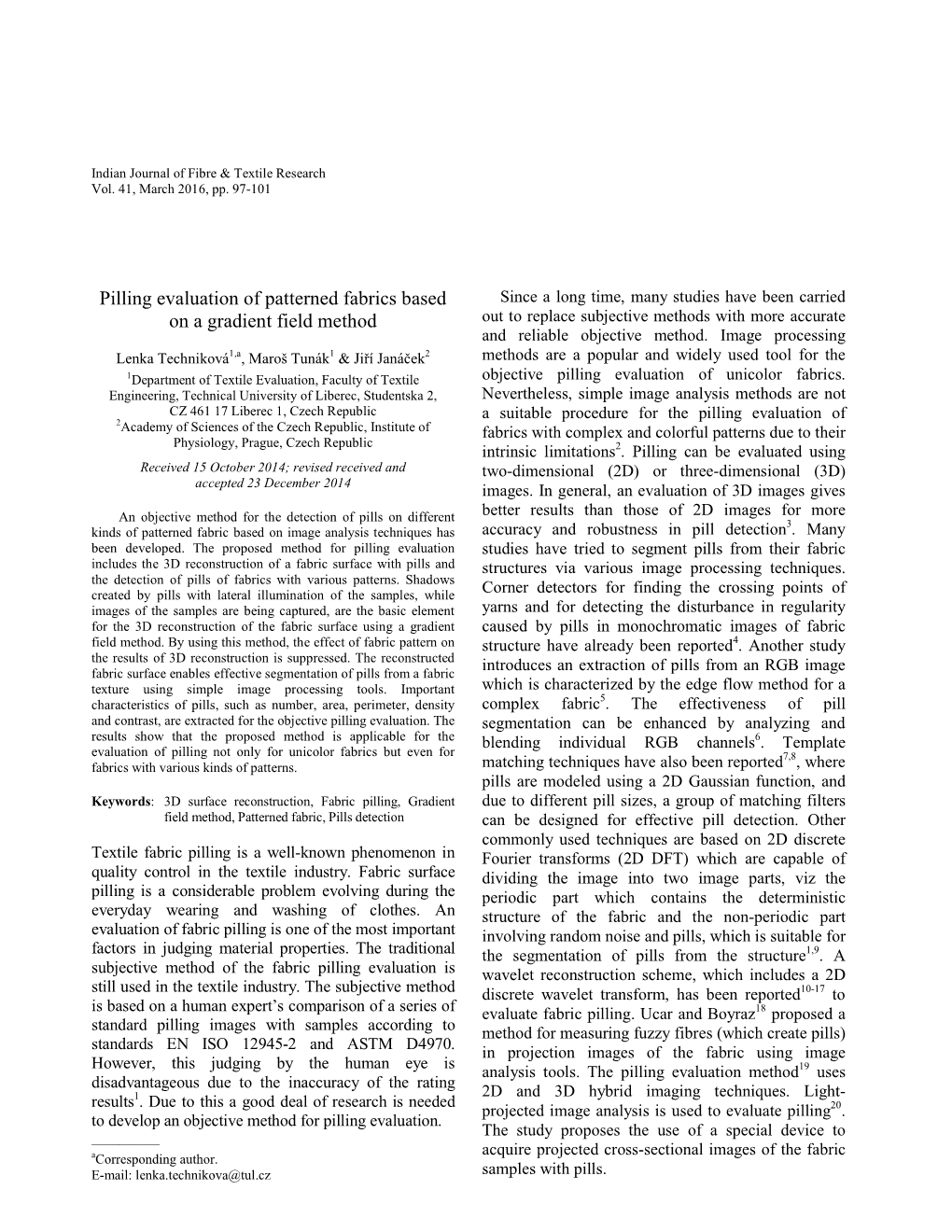 Pilling Evaluation of Patterned Fabrics Based on a Gradient Field Method