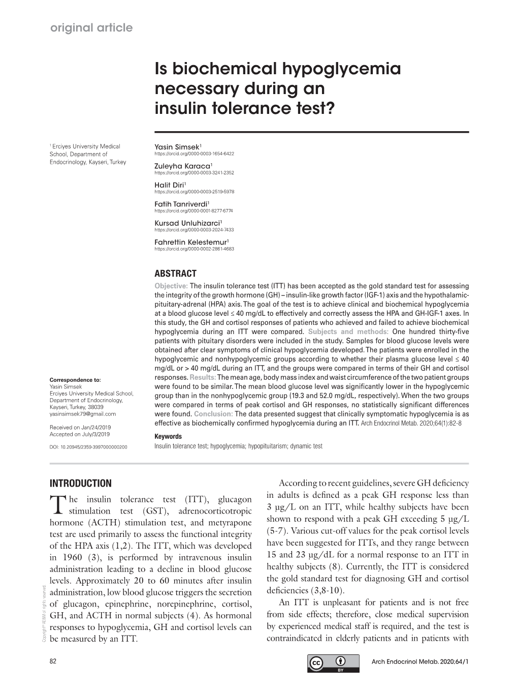 Is Biochemical Hypoglycemia Necessary During an Insulin Tolerance Test?