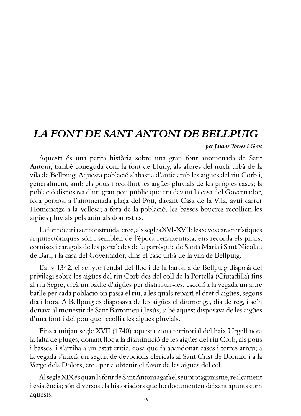 La FONT De Sant Antoni De Bellpuig