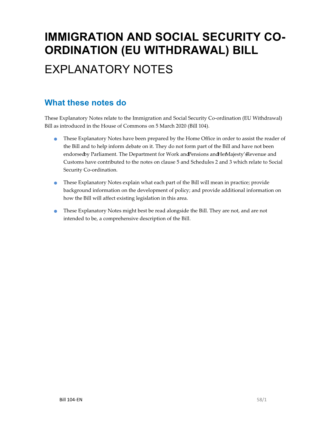 Ordination (Eu Withdrawal) Bill Explanatory Notes