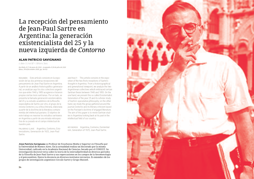 La Recepción Del Pensamiento De Jean-Paul Sartre En Argentina: La Generación Existencialista Del 25 Y La Nueva Izquierda De Contorno