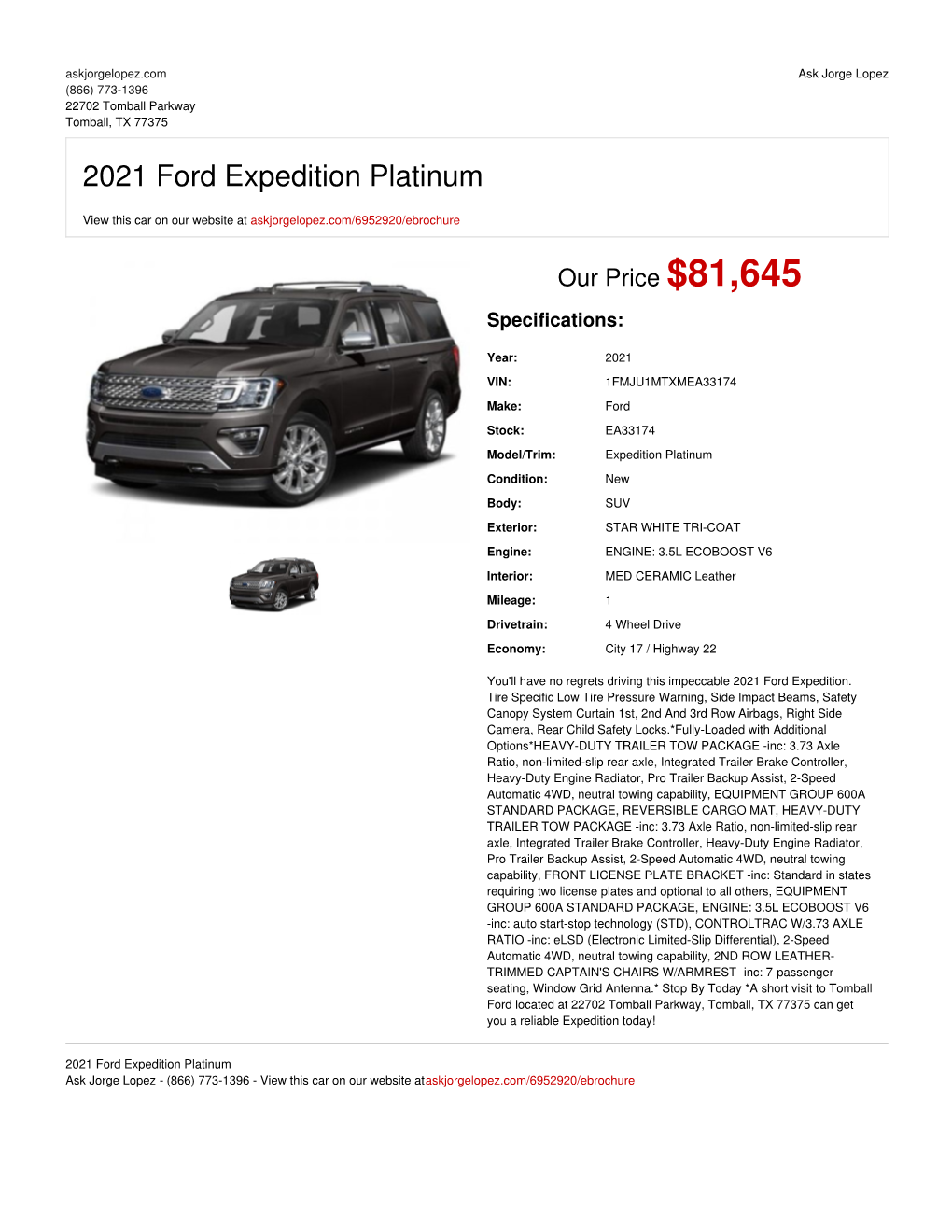 2021 Ford Expedition Platinum | Tomball, TX | Ask Jorge Lopez