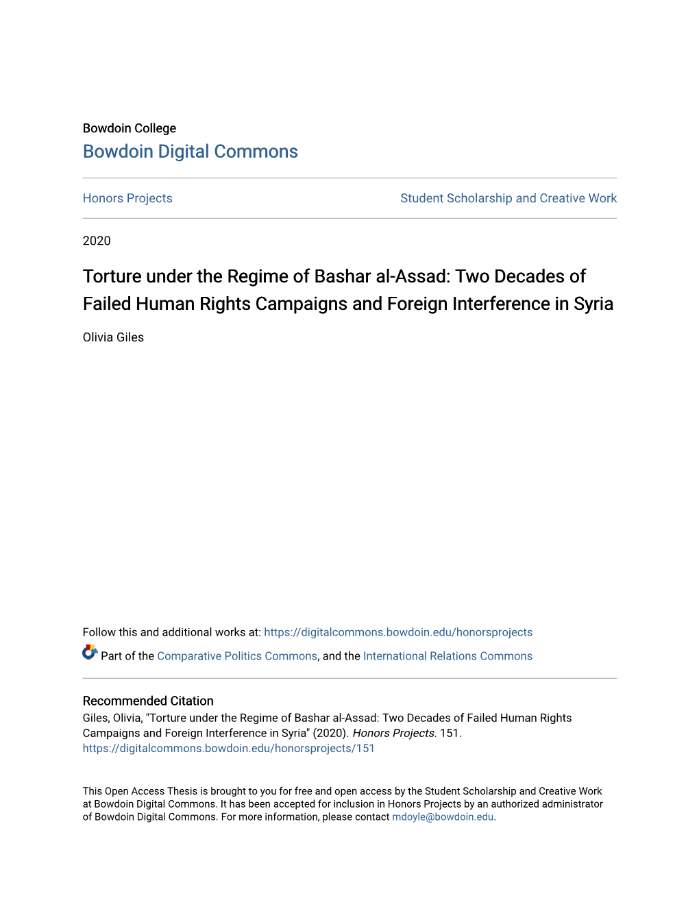 Torture Under the Regime of Bashar Al-Assad: Two Decades of Failed Human Rights Campaigns and Foreign Interference in Syria