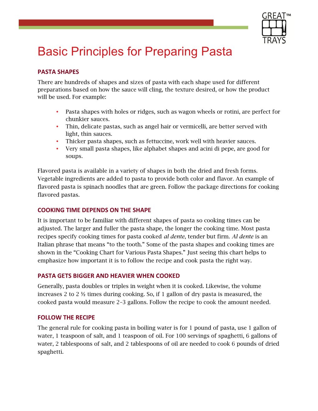 Basic Principles for Preparing Pasta