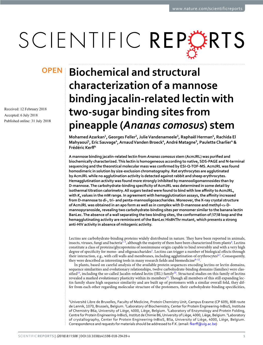 Biochemical and Structural Characterization of a Mannose Binding Jacalin-Related Lectin with Two-Sugar Binding Sites from Pineap