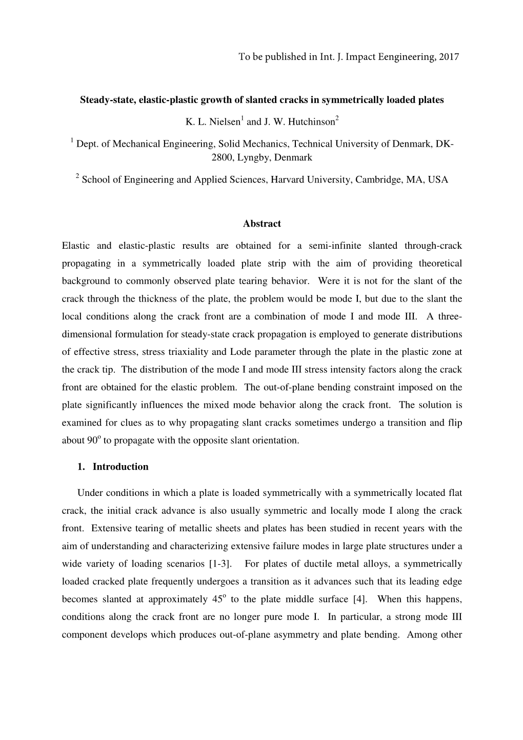 To Be Published in Int. J. Impact Eengineering, 2017