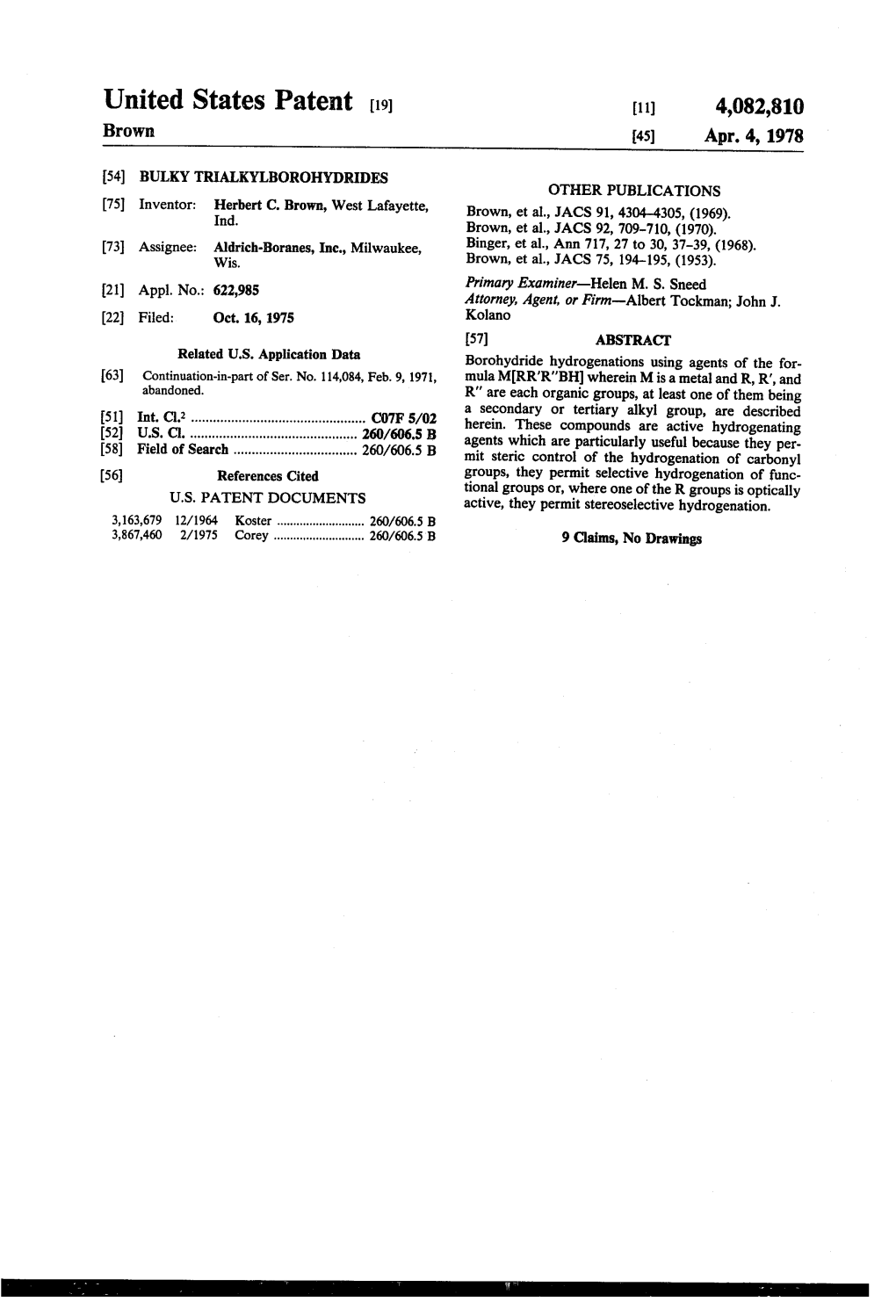 United States Patent (19) 11) 4,082,810 Brown 45) Apr