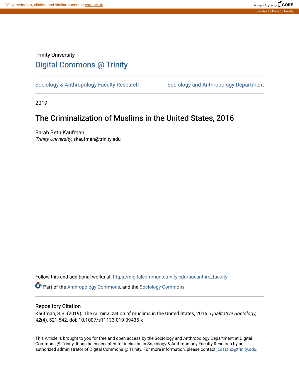 The Criminalization of Muslims in the United States, 2016