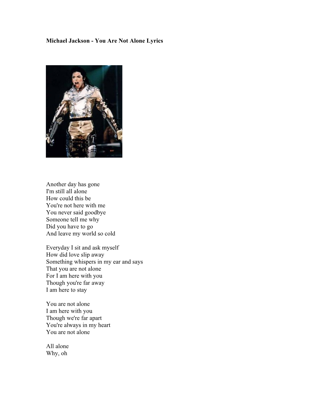 Michael Jackson - You Are Not Alone Lyrics