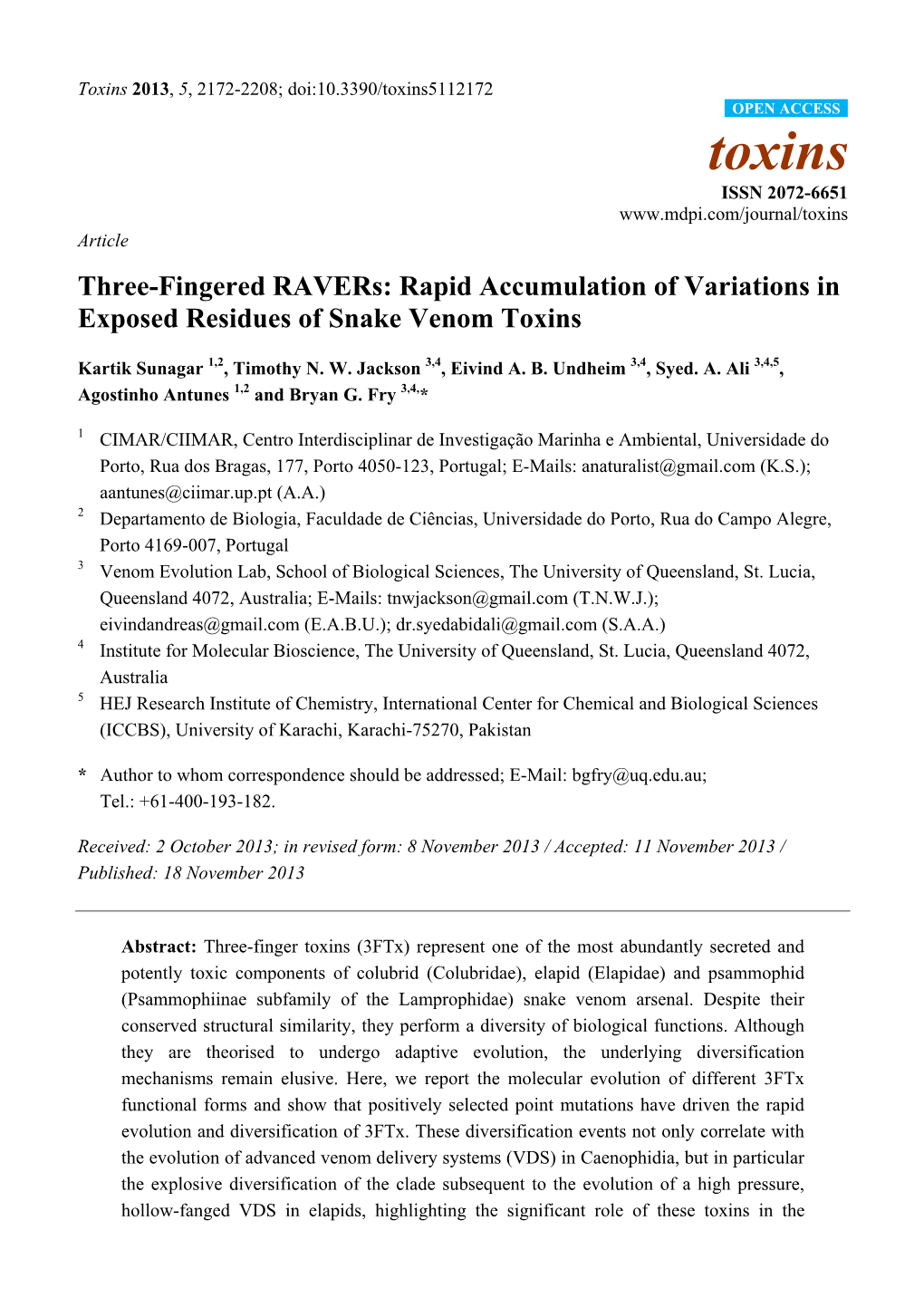 Three-Fingered Ravers: Rapid Accumulation of Variations in Exposed Residues of Snake Venom Toxins