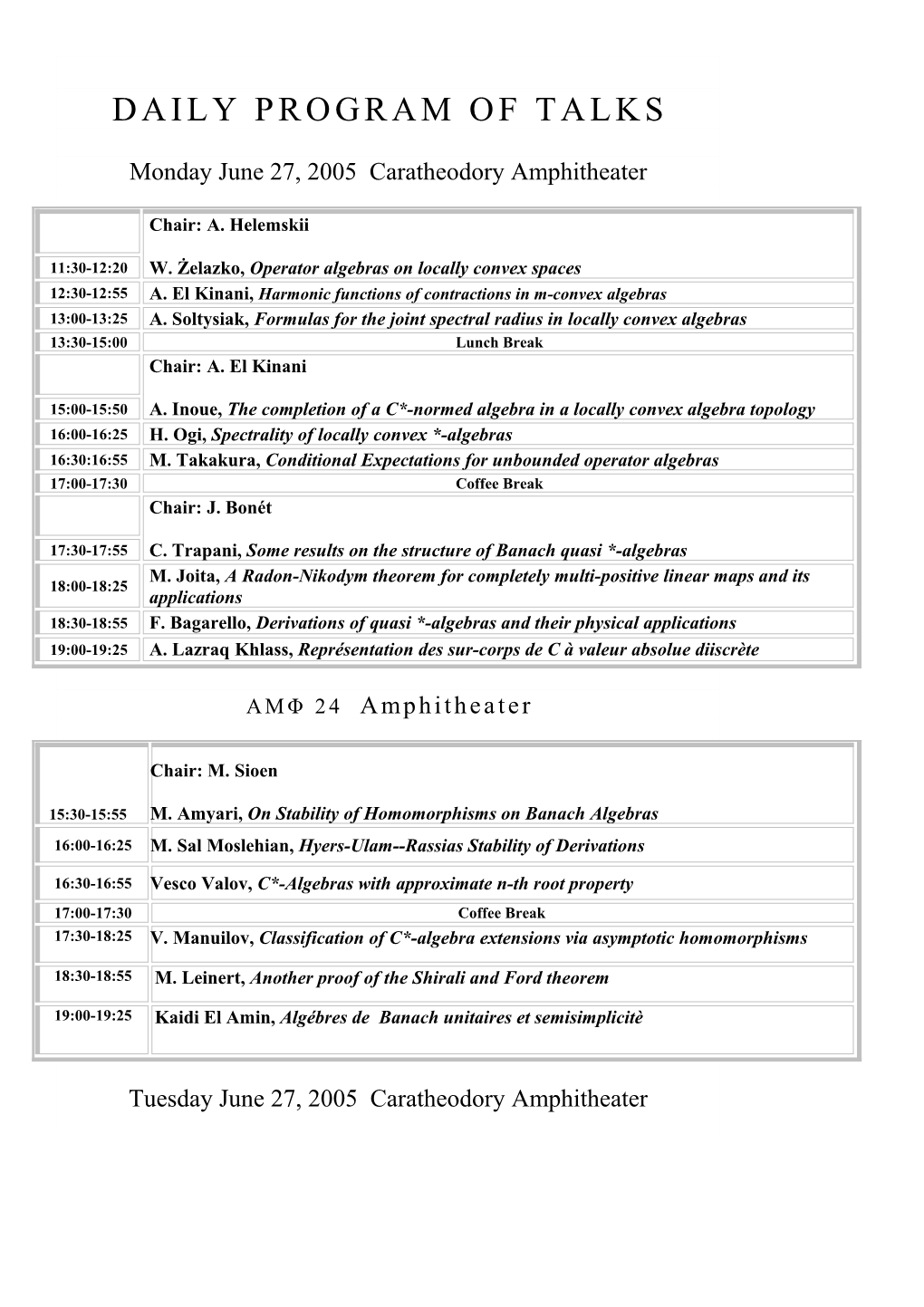 Daily Program of Talks