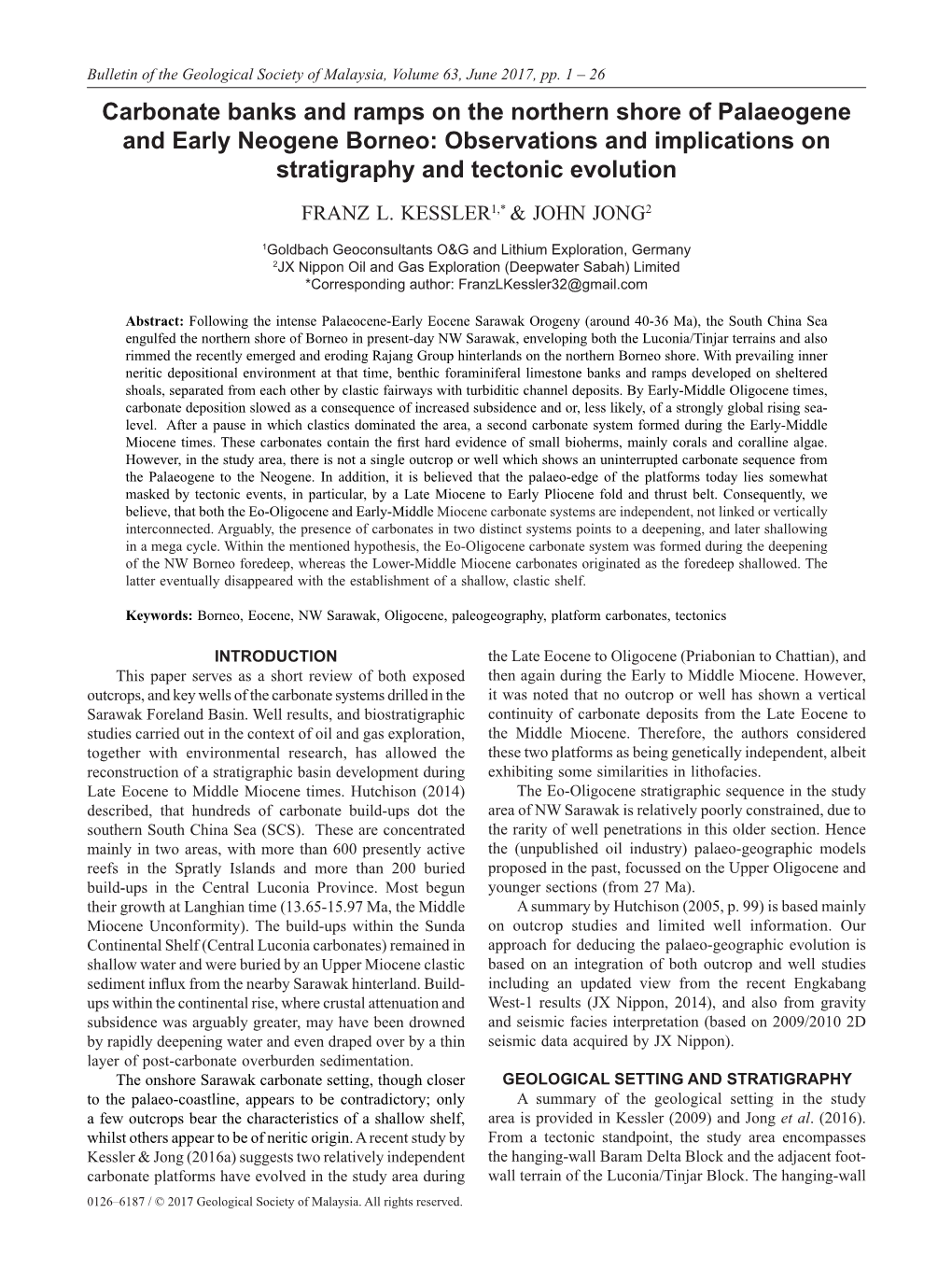 Carbonate Banks and Ramps on the Northern Shore of Palaeogene and Early Neogene Borneo: Observations and Implications on Stratigraphy and Tectonic Evolution FRANZ L