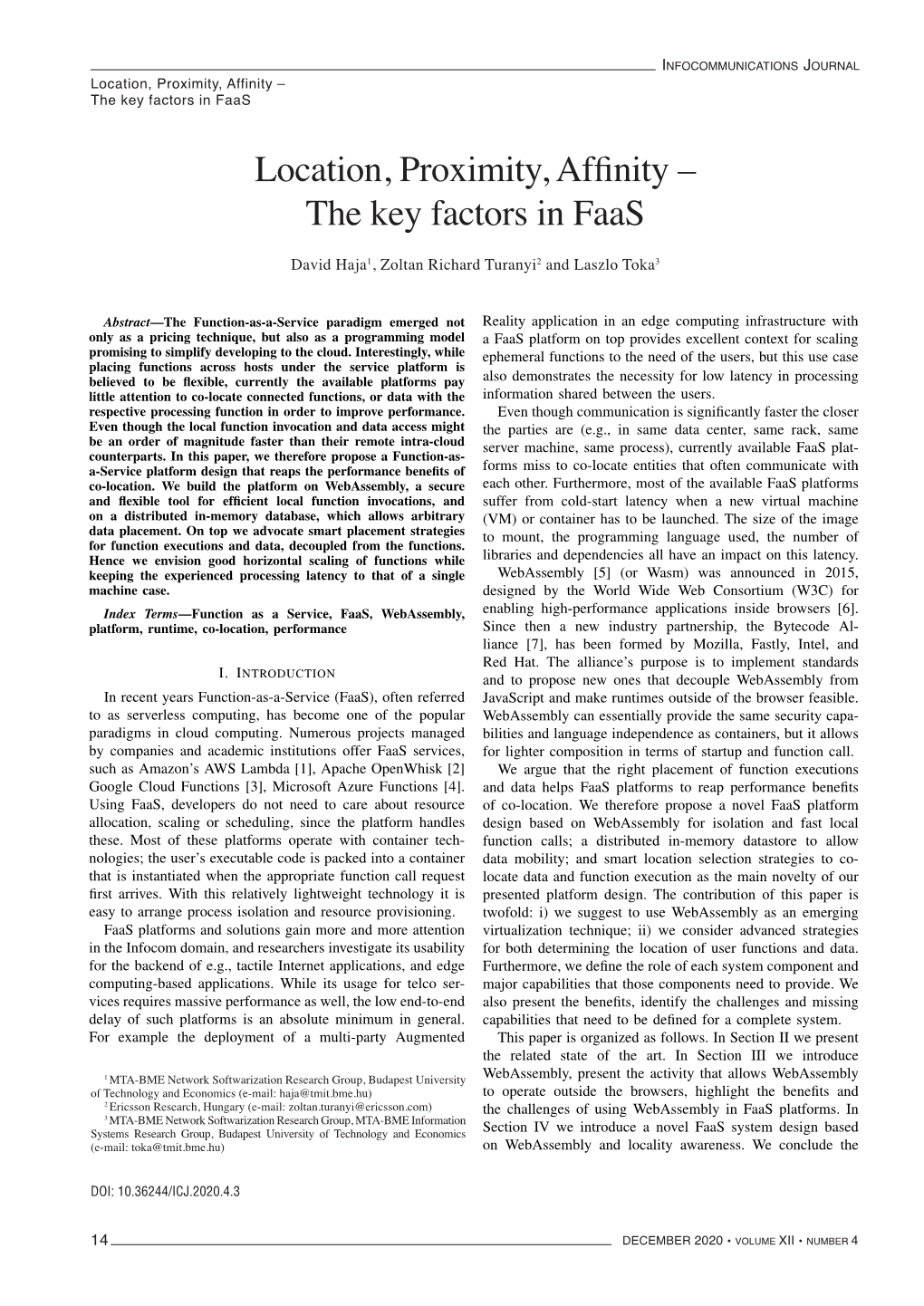 Location, Proximity, Affinity – the Key Factors in Faas 2 Paper in Section V