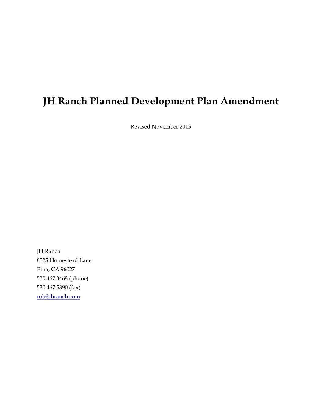 JH Ranch Planned Development Plan Amendment