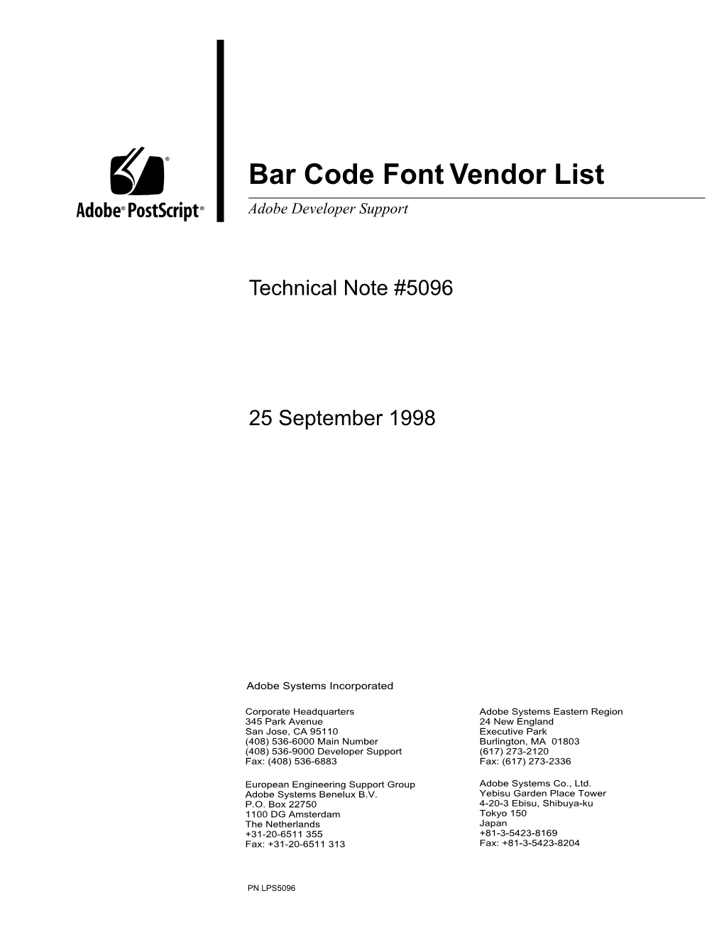 Bar Code Font Vendor List