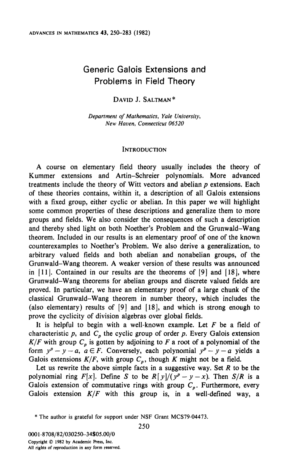 Generic Galois Extensions and Problems in Field Theory