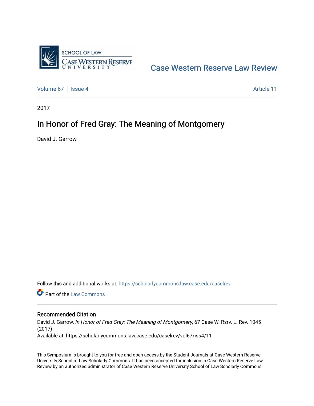 In Honor of Fred Gray: the Meaning of Montgomery