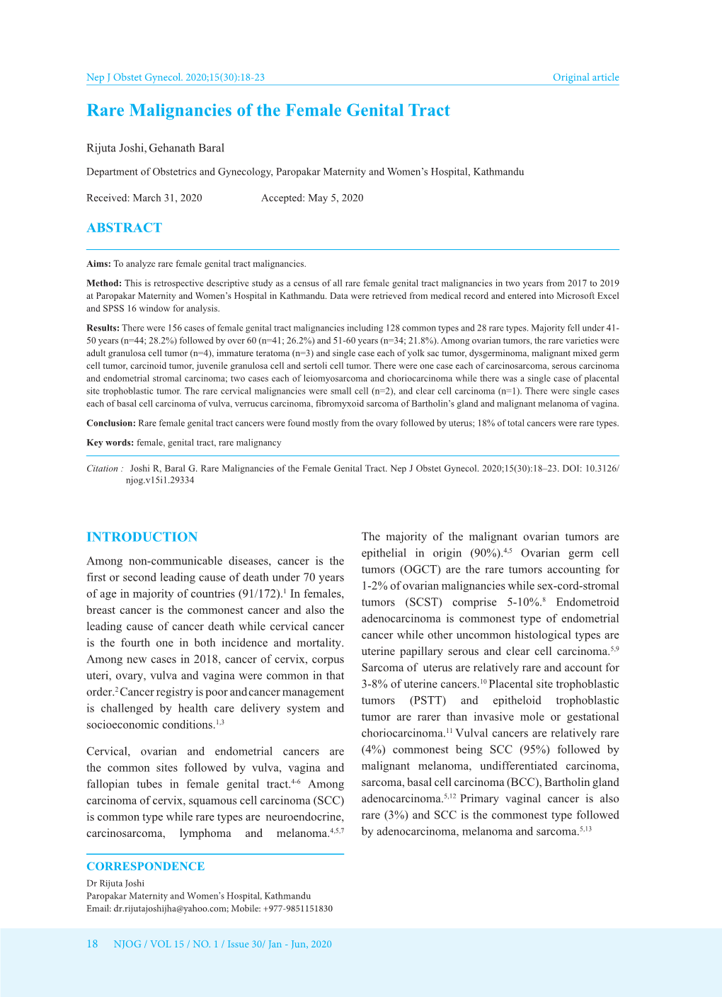 Rare Malignancies of the Female Genital Tract