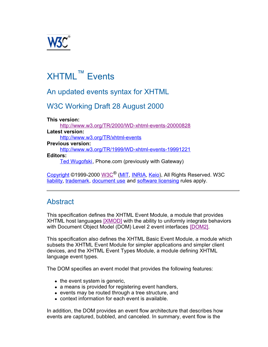 W3C XHTML Events