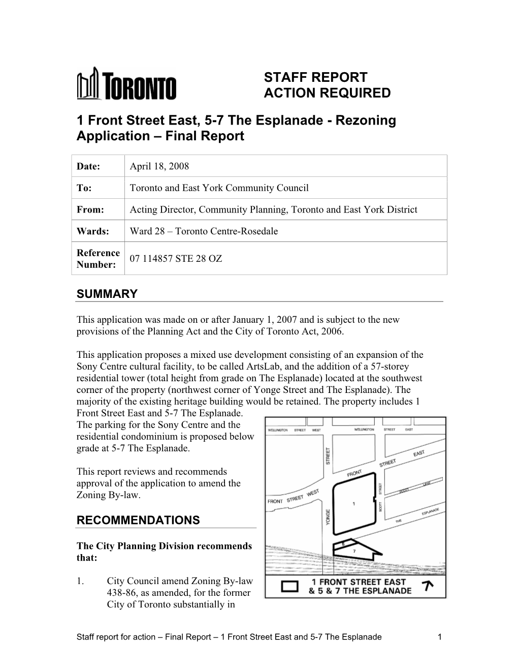 Rezoning Application-1 Front St E, 5-7 the Esplanade