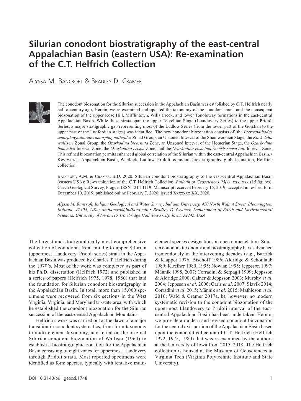 Silurian Conodont Biostratigraphy of the East-Central Appalachian Basin (Eastern USA): Re-Examination of the C.T. Helfrich Collection