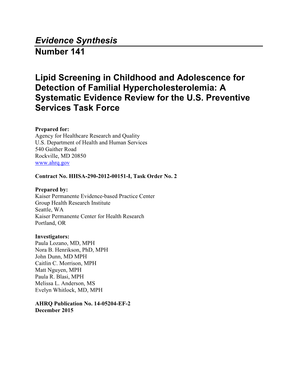 Screening for Familial Hypercholesterolemia