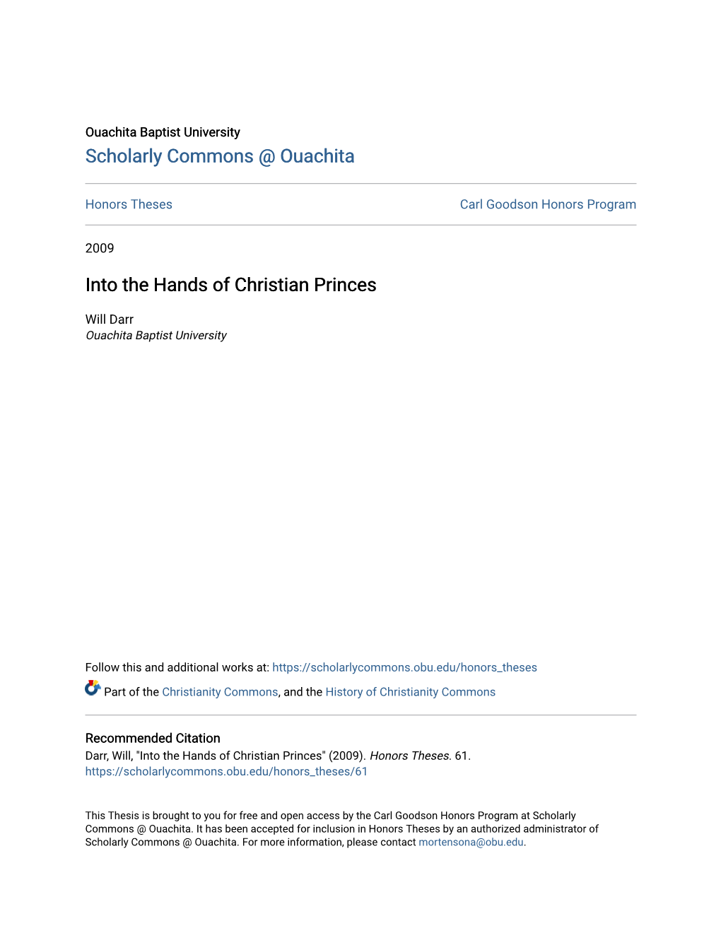 Into the Hands of Christian Princes