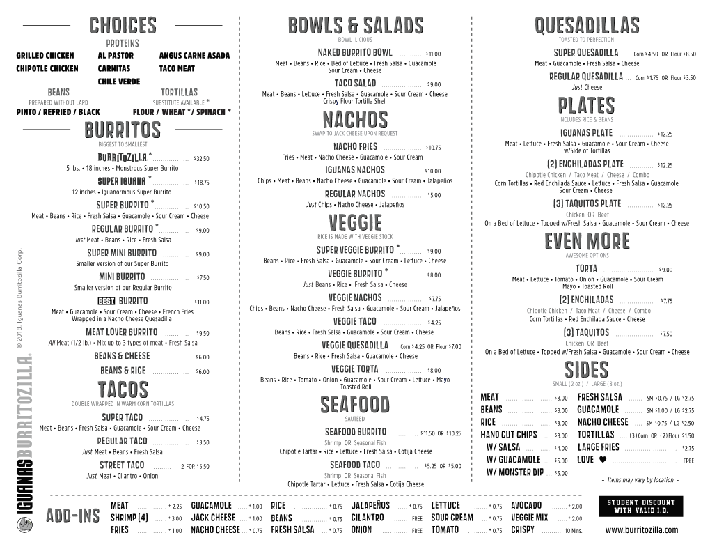 Printable Menu 2020