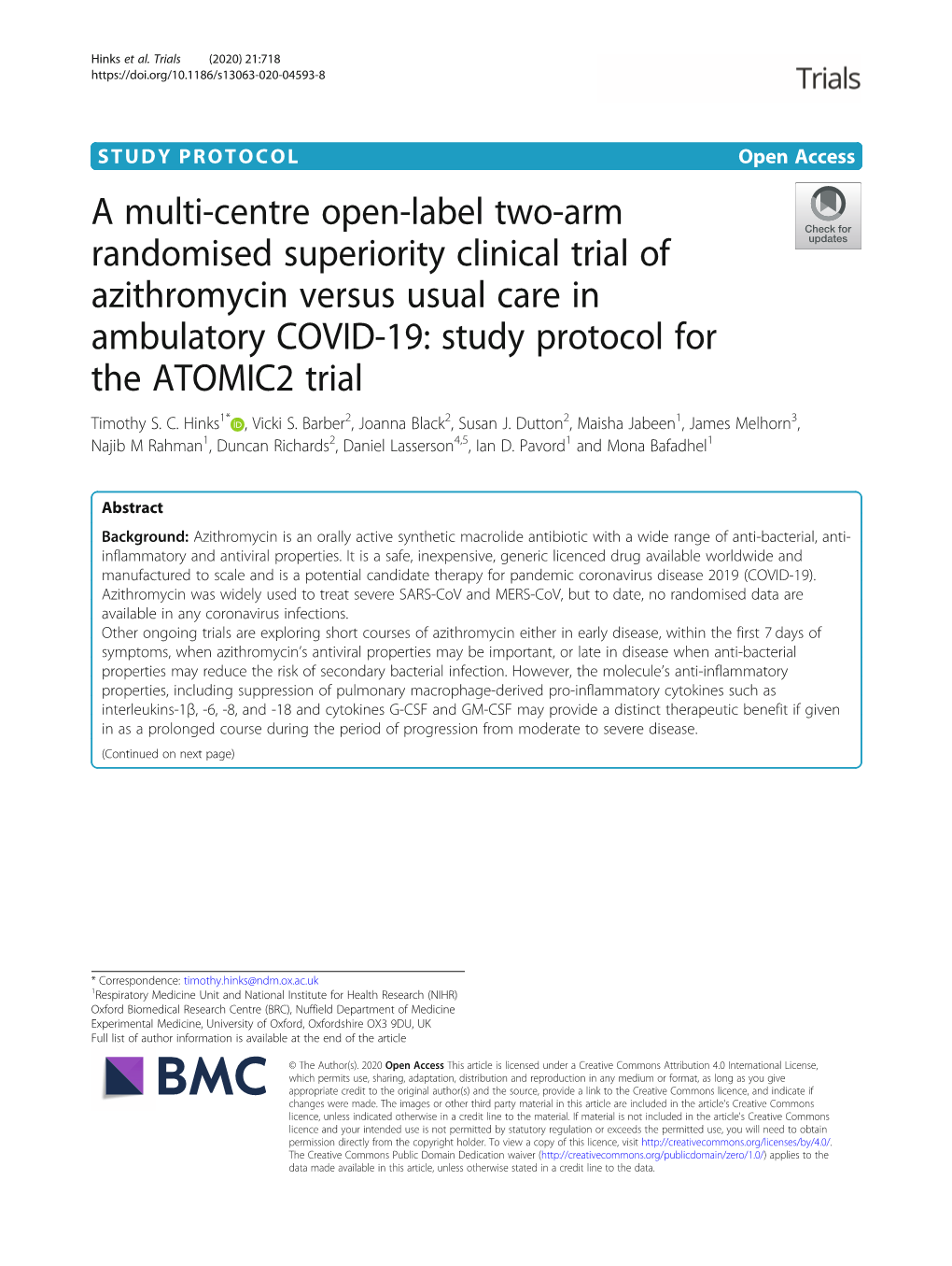 A Multi-Centre Open-Label Two-Arm Randomised Superiority Clinical Trial