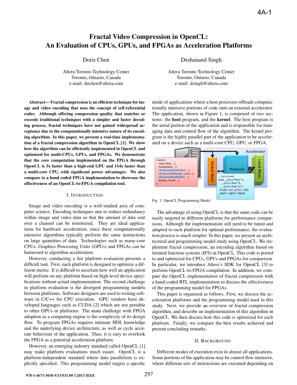 Fractal Video Compression in Opencl: an Evaluation of Cpus, Gpus, and Fpgas As Acceleration Platforms