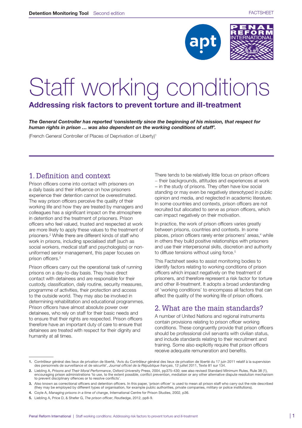 Staff Working Conditions Addressing Risk Factors to Prevent Torture and Ill-Treatment